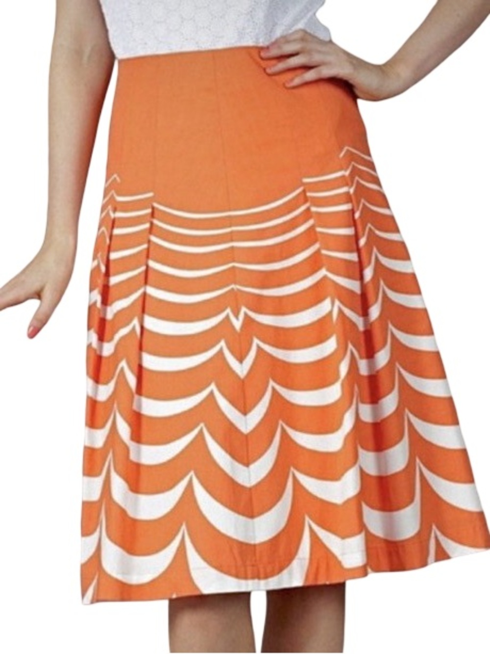 Biden Orange and White Graphic A-Line Skirt